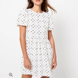LOFT Geo Puff Sleeve Swing Dress